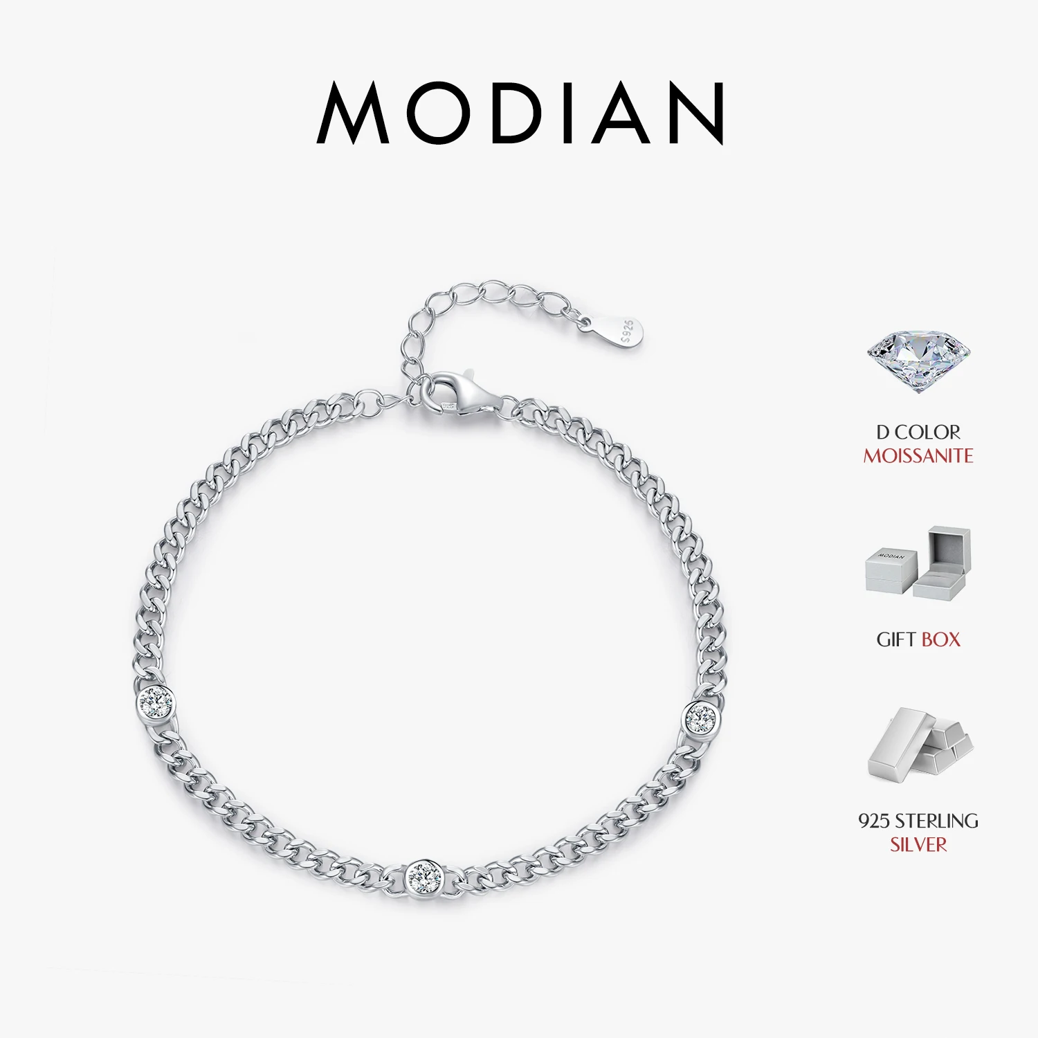 MODIAN White Gold Plated D Color Round Moissanite Twisted Bracelet 925 Sterling Silver VVS1 Dainty Adjustable Jewelry Gifts 1