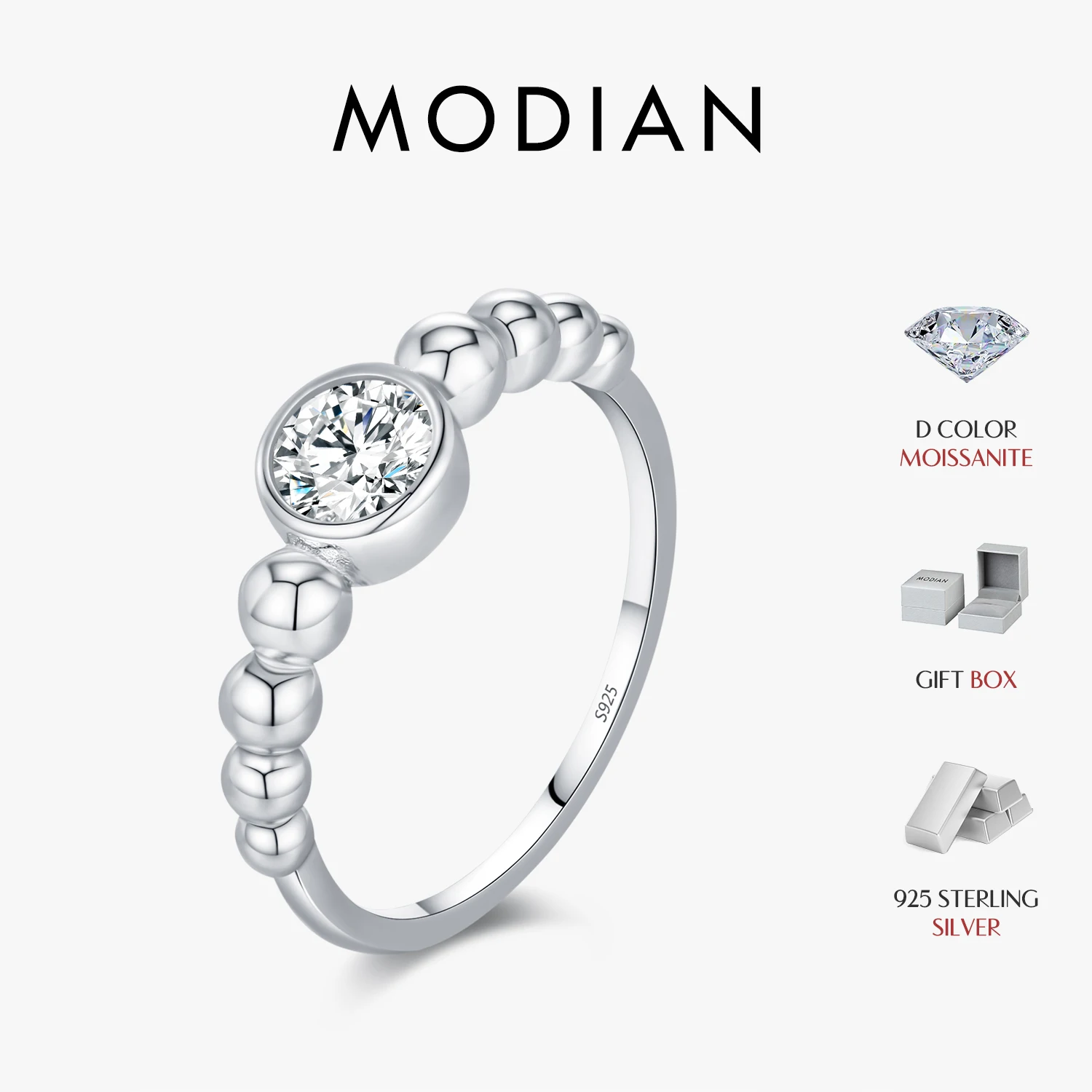 MODIAN 0.5Ct VVS1 Moissanite Rings 925 Sterling Silver Fashion Stackable Finger Ring For Women Wedding Anniversary Jewelry 1