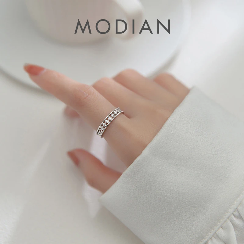 Modian 2025 New Sparkling Charm Clear CZ Ring 100% 925 Sterling Silver Adjustable 5-8 Size Finger Rings For Women Fine Jewelry 1