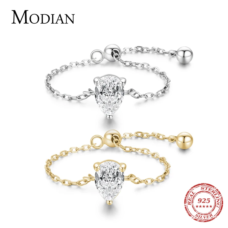 Modian Gold Color Trendy 925 Sterling Silver Water Drop Clear CZ Female Charm Finger Rings For Women Wedding Engagement Jewelry 1