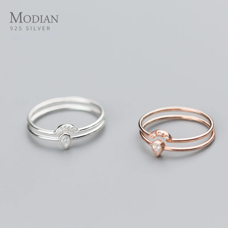 Modian Rose Gold Color Geometric Fan Shape Water Drop Double Circle Sterling Silver 925 Ring for Women Original Fine Jewelry 1