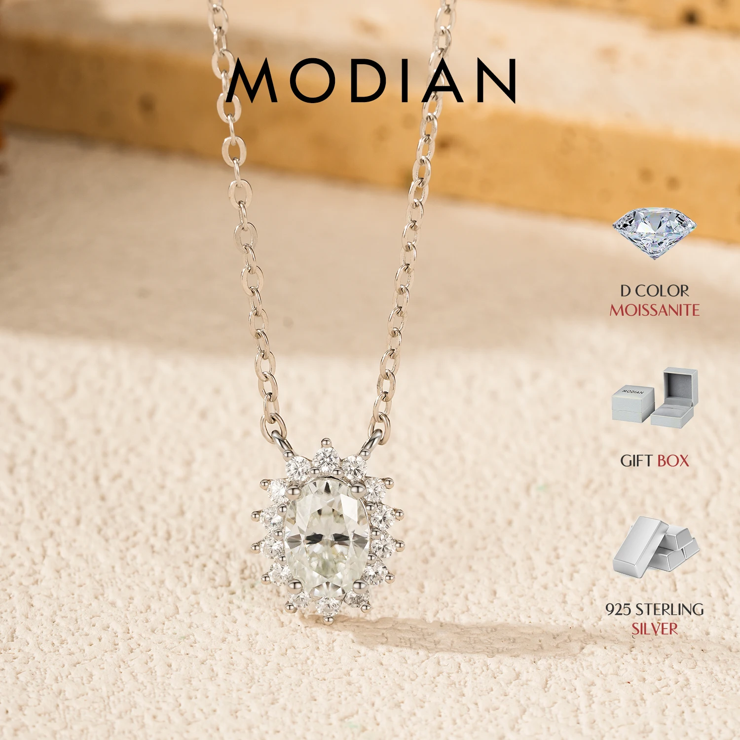 MODIAN D Color Oval Moissanite Necklaces 925 Sterling Silver Classic Pendant Necklace For Women Wedding Engagement Fine Jewelry 1