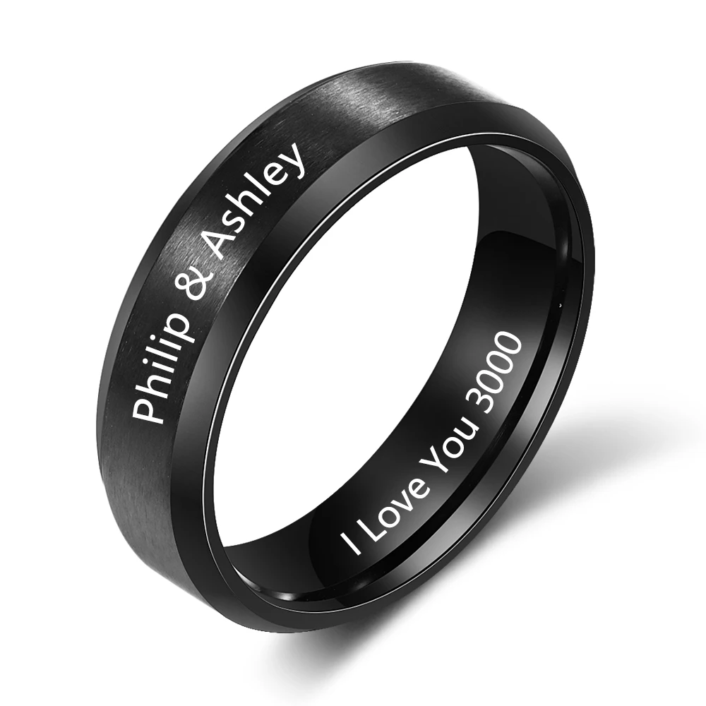 Personalized Engraving Name Couple Rings for Lovers Black Gun Color Stainless Steel Customized Engagement Rings for Men Women 1