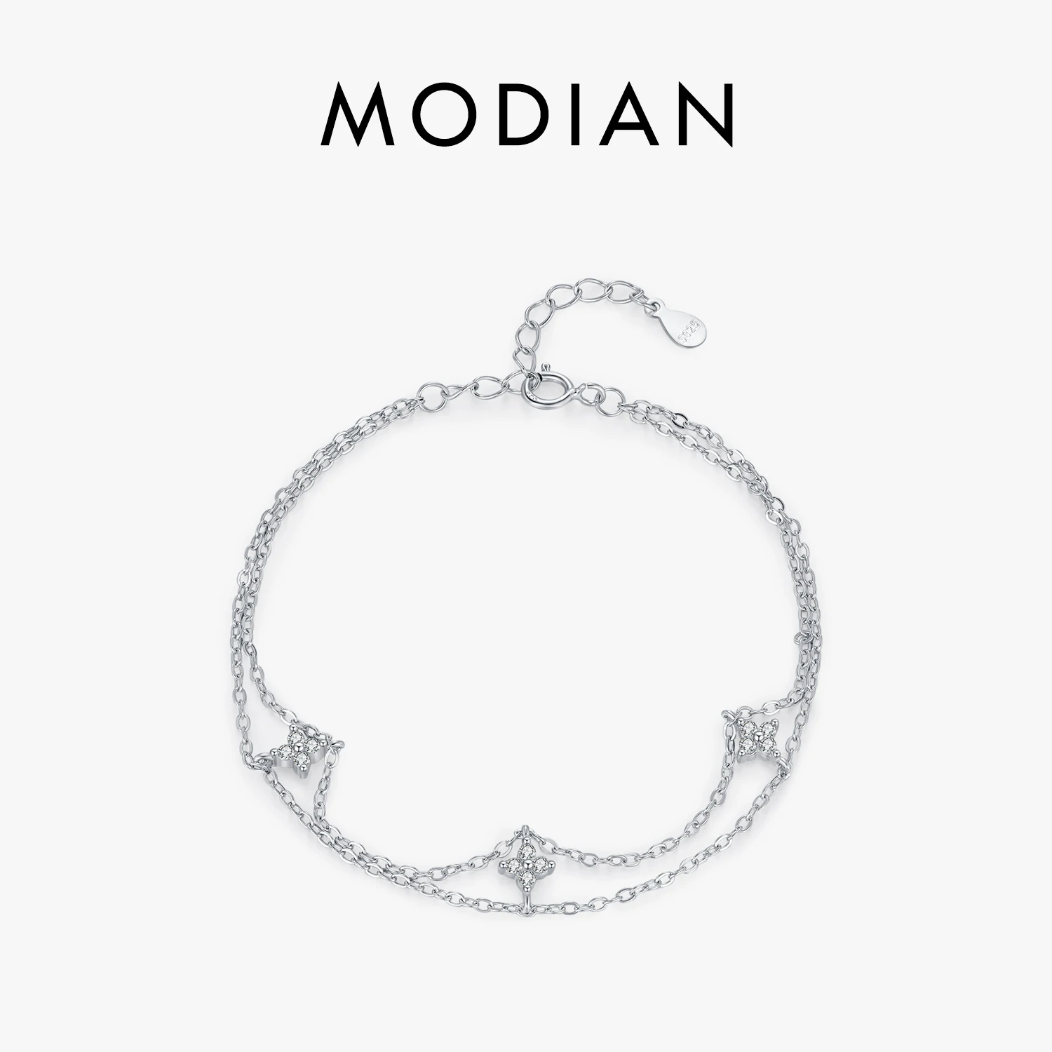 MNODIAN 925 Sterling Silver Double-layer Four Leaf Clover Bracelet Trendy Chain Link Bracelets For Women Luxury Jewelry Gift 1