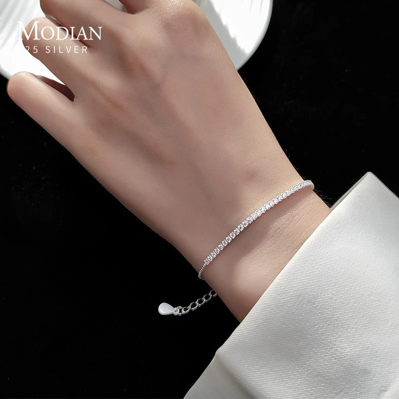 MODIAN 925 Sterling Silver Clear CZ Twinkling Exquisite Zirconia Adjustable Bracelet Chain for Women Wedding Fine Jewelry Gifts 1