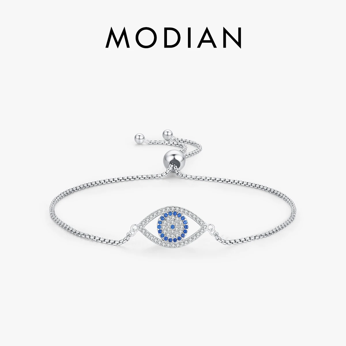 MODIAN 925 Sterling Silver Big Blue Eyes Basic Bracelet Fashion Style Braided Adjustable Chain Link For Women Anniversary Gift 1
