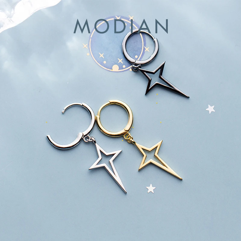 MODIAN Fashion 3 Color Big Cross Star Hoop Earring for Women Gift Pure 925 Sterling Silver Geometric Hook Earring Fine Jewelry 1