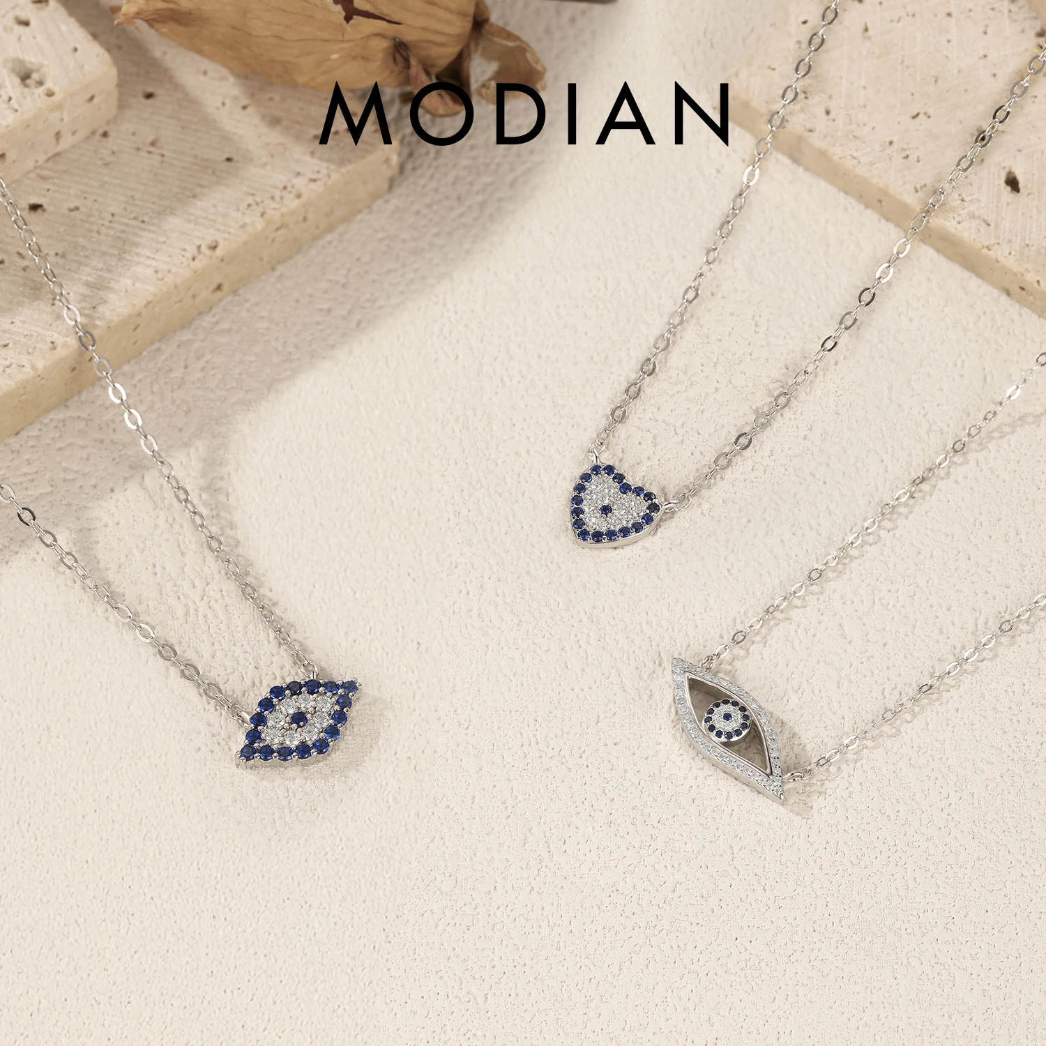 MODIAN 925 Sterling Silver Charming Blue Eyes Sparkling CZ Heart Palm Paper Clips Pendant Necklaces For Women Fine Jewelry 1