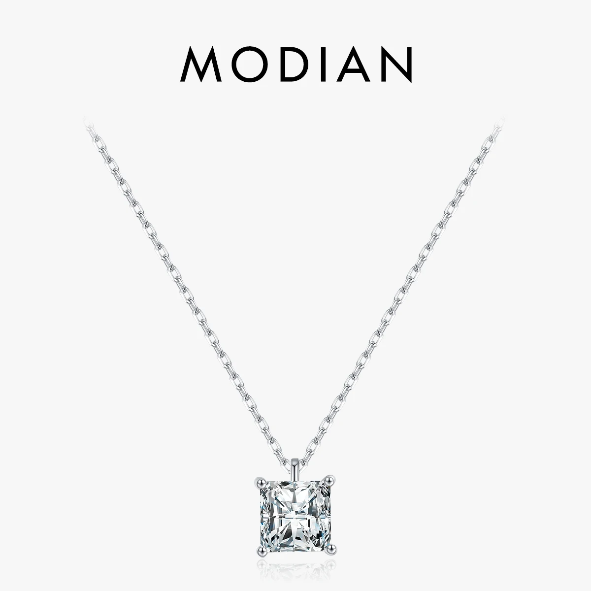 MODIAN 925 Sterling Silver Square Sparkling AAAAA CZ Pendant Necklace Platinum Plated Neck Chain for Wowen Weddng Fine Jewelry 1