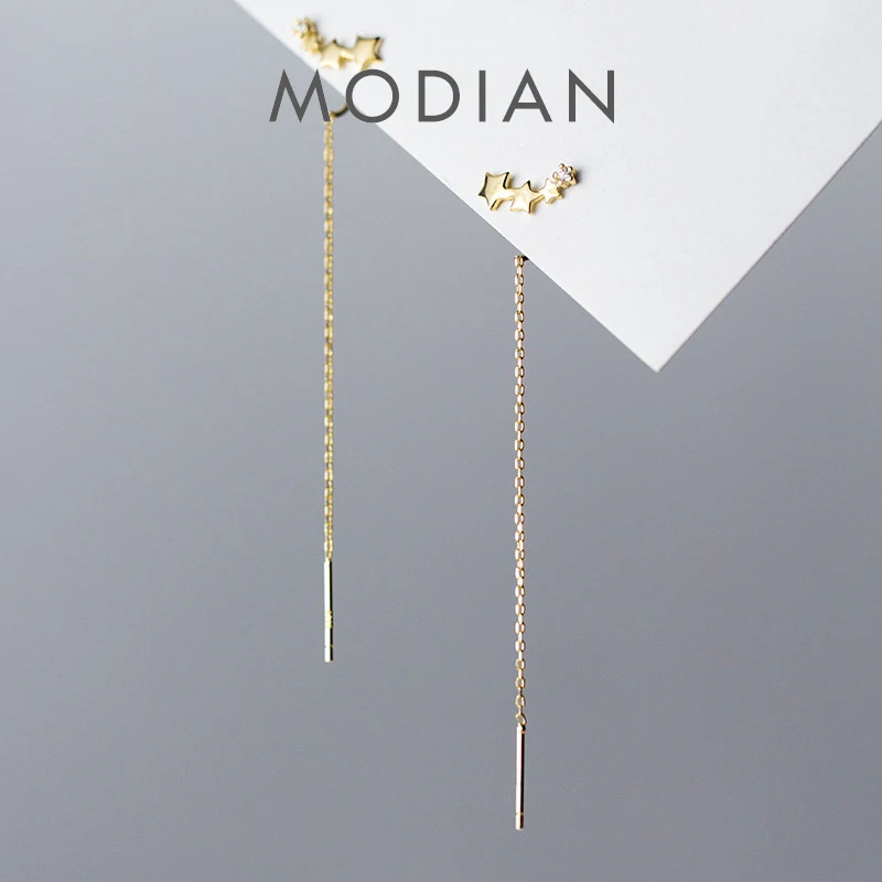 Modian New 925 Sterling Silver Radiant CZ Simple Stars Drop Earring fit Women Geometric Long Line Dangle Earring Fine Jewelry 1