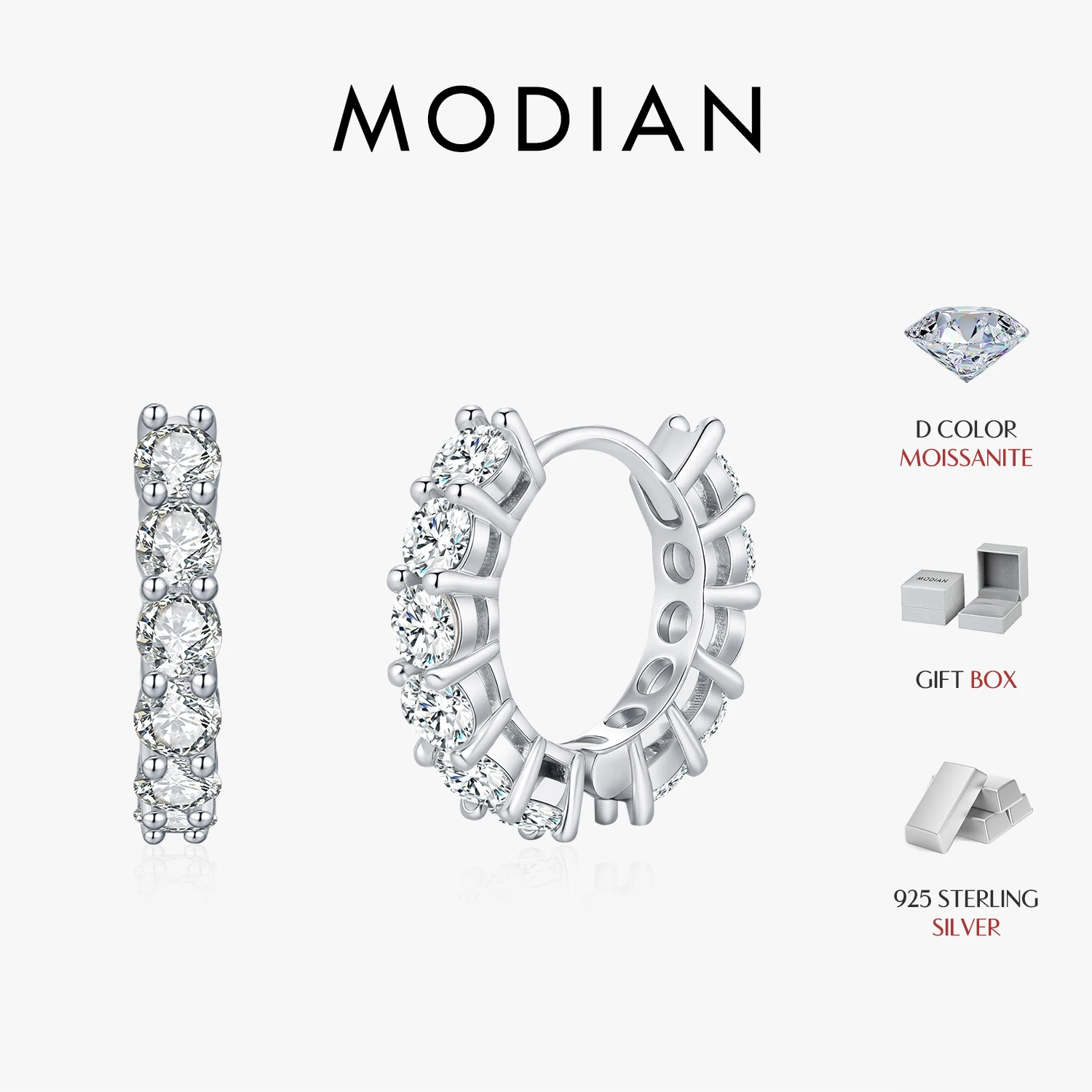 MODIAN D Color Sparkling Moissanite Ear Buckles Lab Diamond 925 Sterling Silver Luxury Hoop Earrings for Women Jewelry Gifts 1