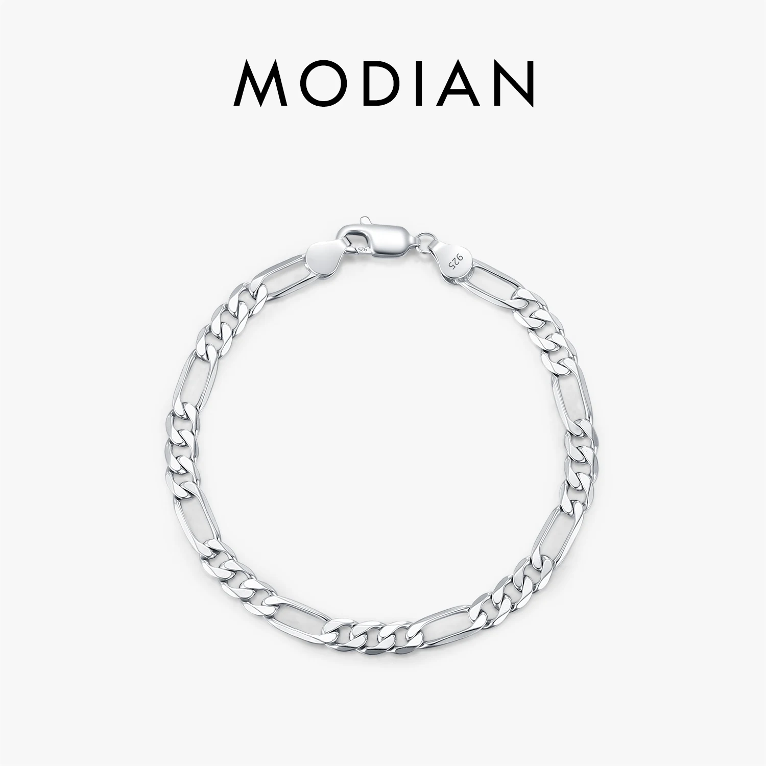 MODIAN 925 Sterling Silver 3 Size Classic Figaro Hollow out Chain Bracelet For Women And Men Daisy Fine Jewelry Accessories 1