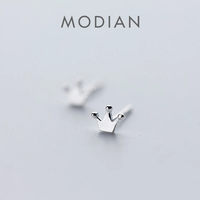 Modian 2025 NEW Minimalism 925 Sterling Silver Small Cute Crown Exquisite Trendy Stud Earrings Women And Girl Kids Tiny Jewelry 1