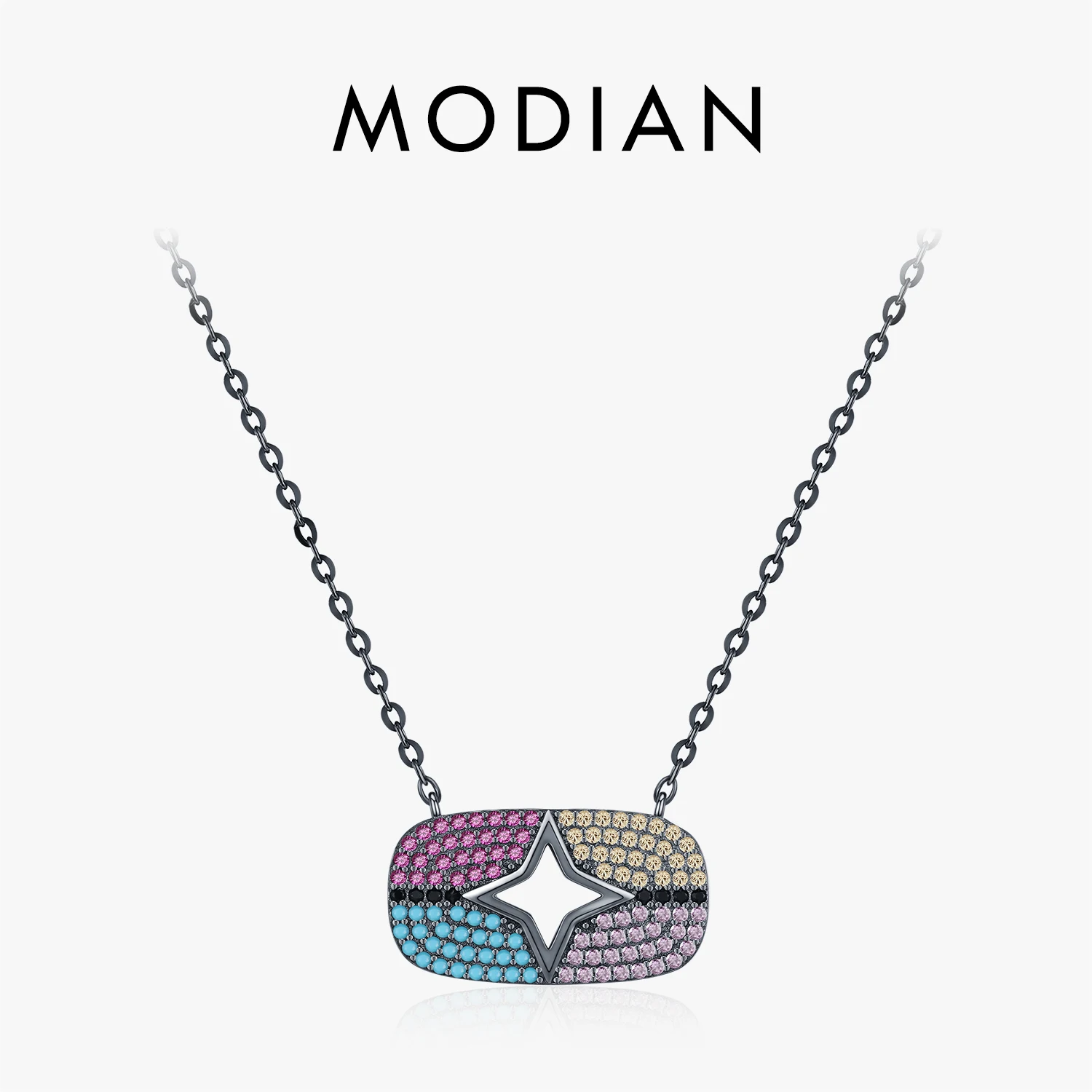 MODIAN 925 Sterling Silver Vintage Colorful Cubic Zirconia Starlight Pendant Necklaces For Women Party Stackable Fine Jewelry 1
