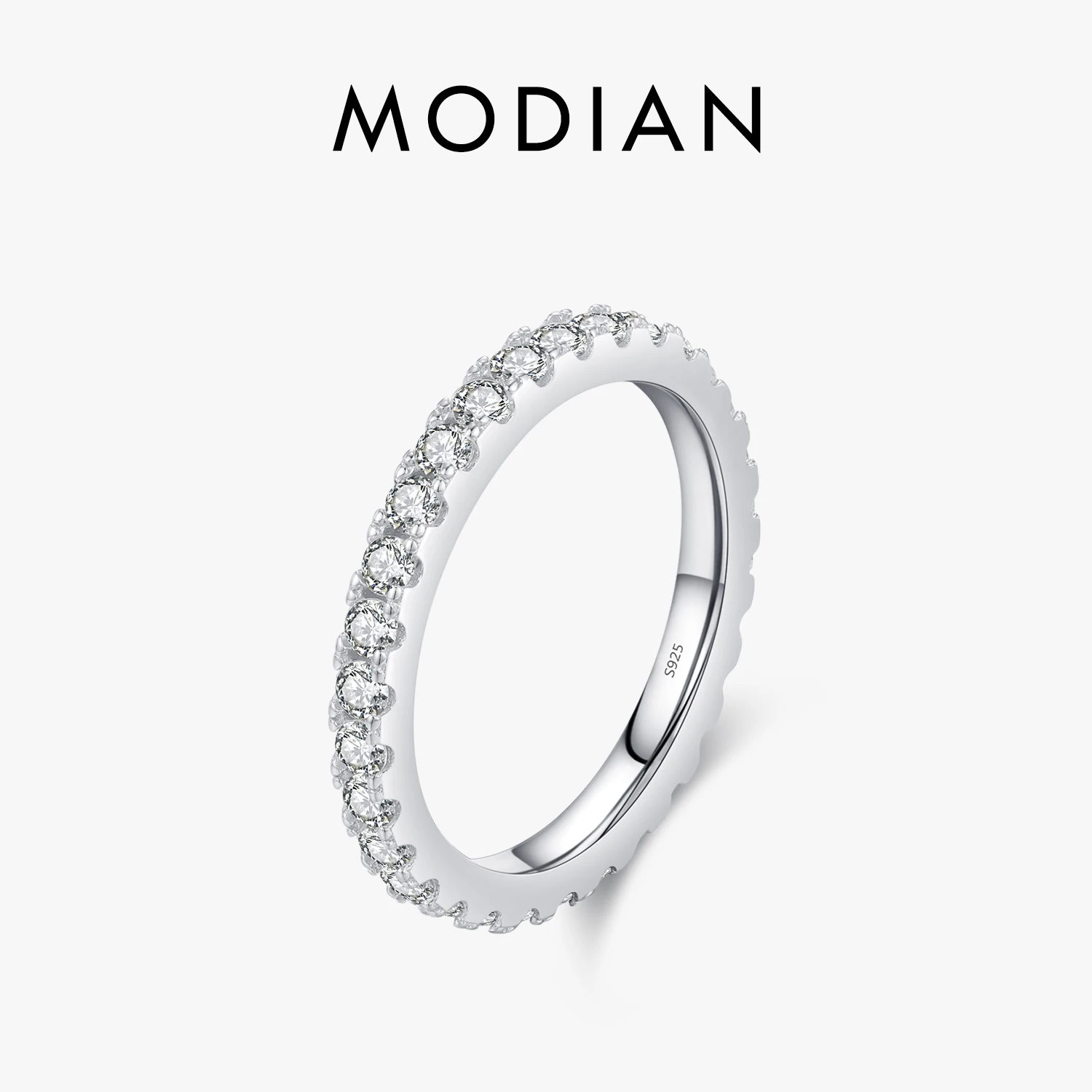 MODIAN Luxury D Color Moissanite Band Stackable Ring For Women Real 925 Sterling Silver Wedding Jewelry With Exquisite Box Gift 1