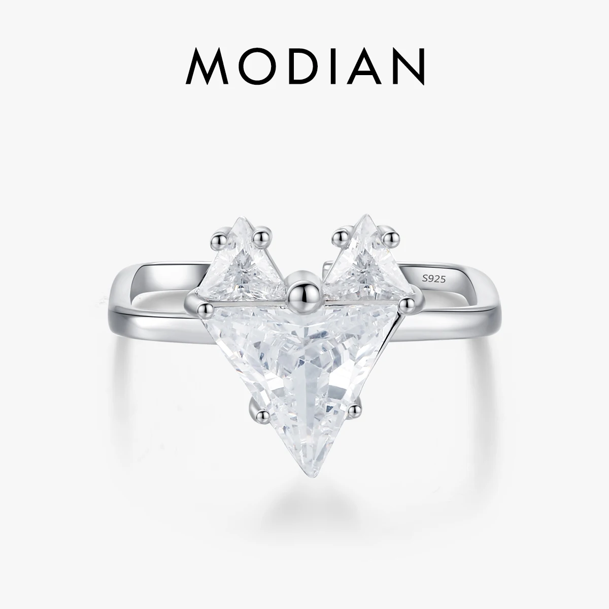 MODIAN 925 Sterling Silver Love Hearts Triangle CZ Opening Size 6-9 Ring Romantic Adjustable Rings For Women Fine Jewelry Gift 1