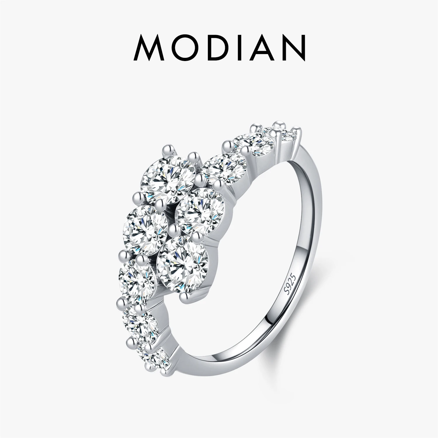 MODIAN 925 Sterling Silver Classic Luxury Round CZ Eternity Band Rings For Women Wedding Engagement Statement Jewelry Gift 1