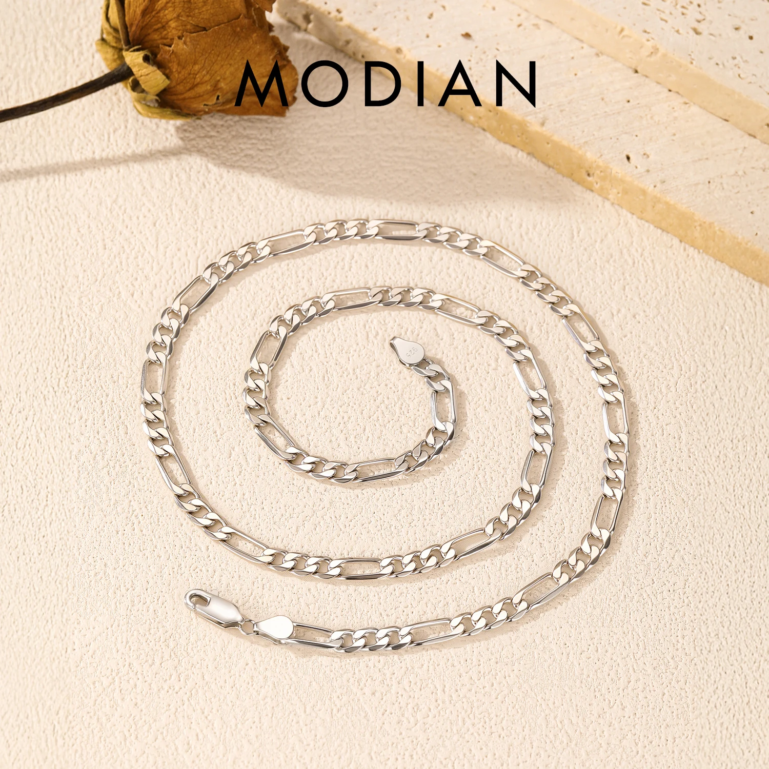 MODIAN Solid 925 Sterling Silver Simple Geometric Figaro Chain Short Necklace For Women And Men Fine Jewelry Gifts 1