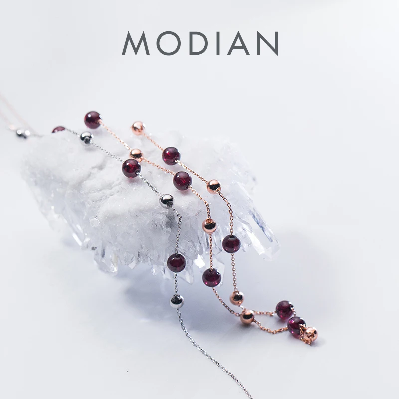 Modian Natural Bead Purple Crystal Choker Pendant Necklaces Charm Romantic Real 925 Sterling Silver Fashion Fine Jewelry Gift 1