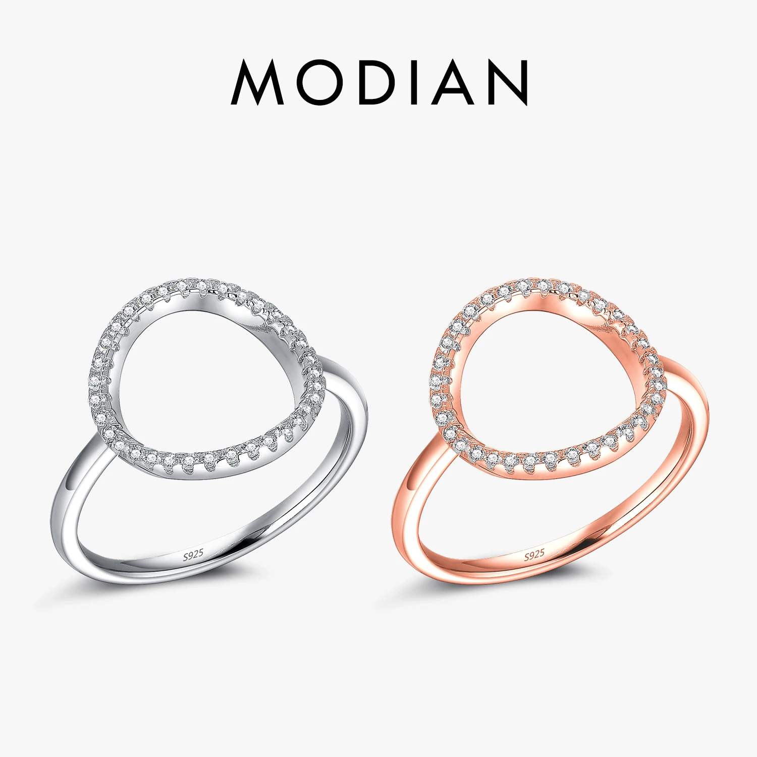 MODIAN Classic Fashion Party Hoop Sparkling White And Rose Ring Crystal Jewelry Real Solid 925 Sterling Silver Rings For Women 1