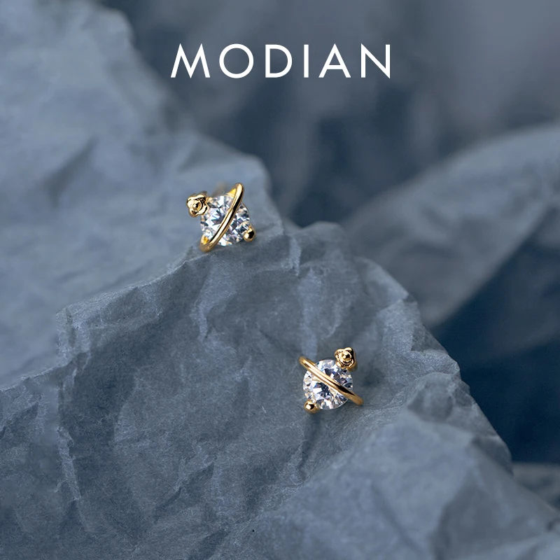 Modian Mysterious  Galaxy planet Stud Earrings For Women 925 Sterling Silver Dazzling Clear CZ Stud Earring Charm Party Jewelry 1