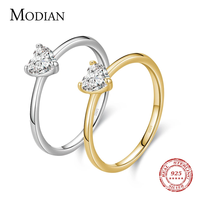 Modian Authentic 925 Sterling Silver Simple Love Heart AAAAA Zirconia Sparkling Finger Ring For Women Female Wedding Jewelry 1