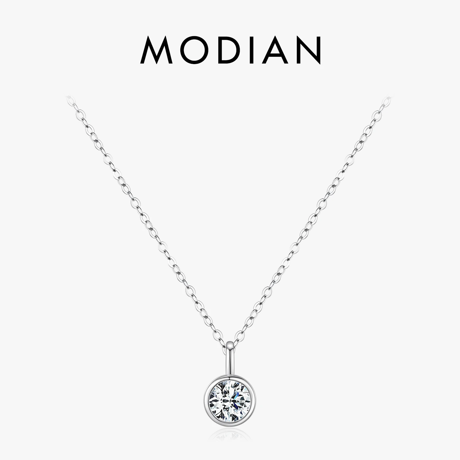 MODIAN 1 Carat D Color Round Bezel Setting Moissanite Pendant Necklace 925 Silver Lab Diamond Women Jewelry With Certificate Box 1
