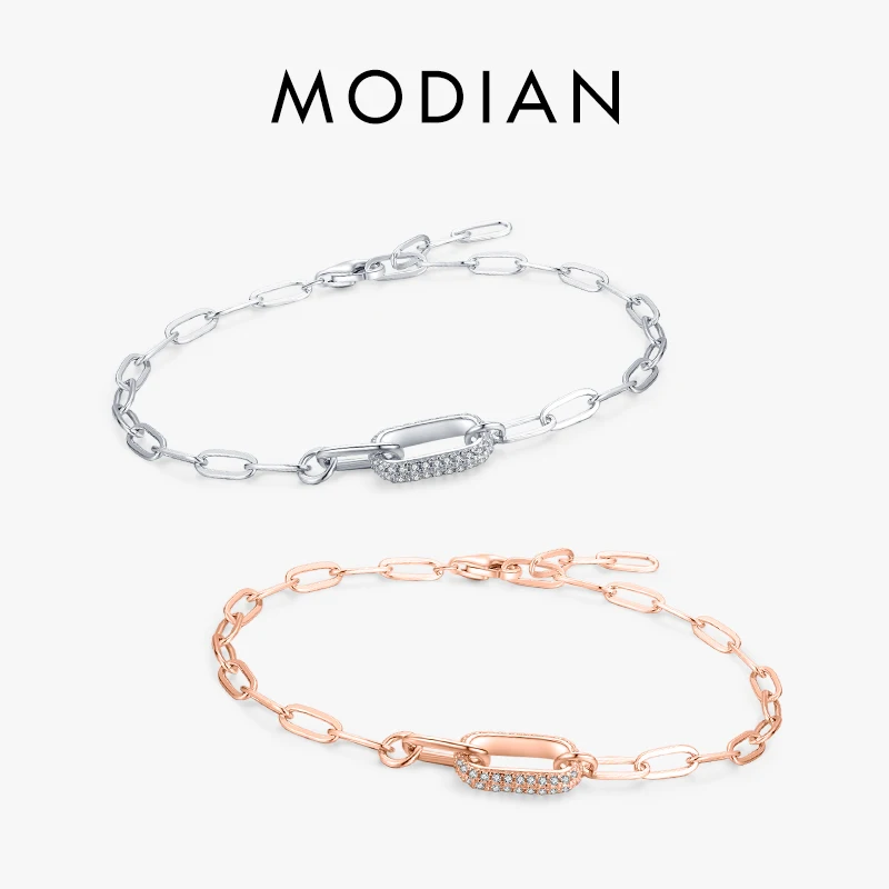 Modian Trendy 925 Sterling Silver Geometric Link Lock Bracelet for Women Classic Zirconia Chain Female Bracelets Fine Jewelry 1
