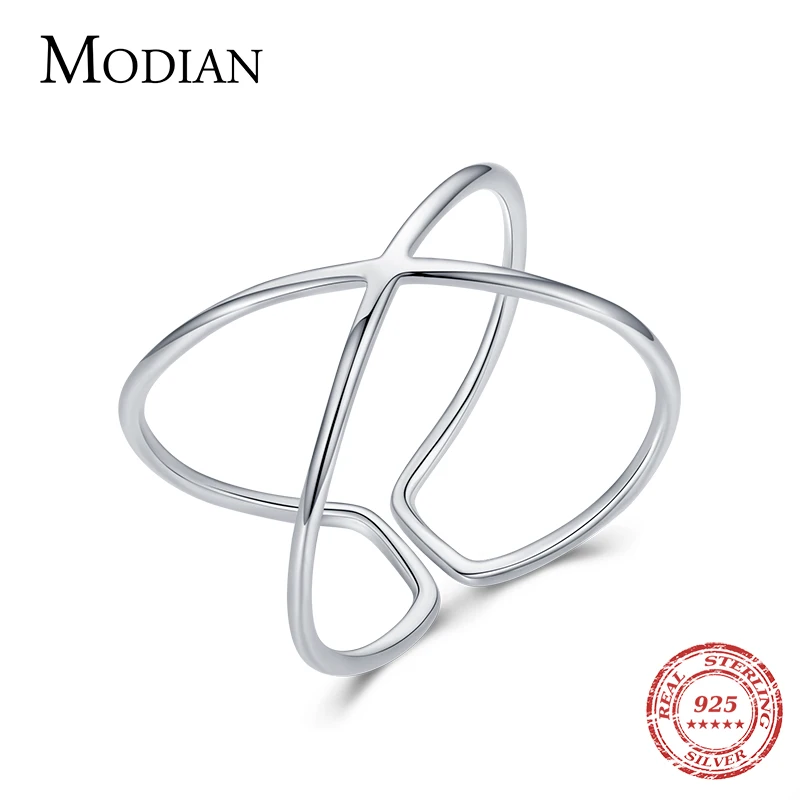 Modian 100% 925 Sterling Silver Line Fashion X Shape Adjustable Free Size Finger Rings For Women Girls Luxury Fine Jewelry Gifrs 1