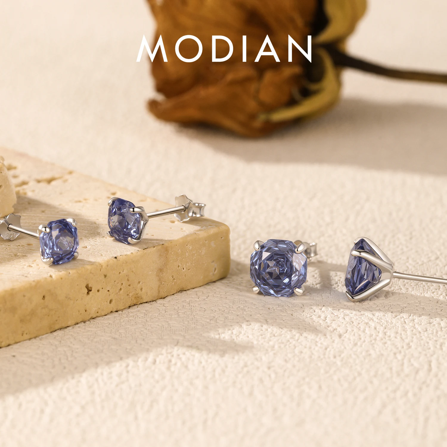 MODIAN 925 Sterling Silver Fashion Tanzanite Color Rose Cut Octagon CZ Stud Earrings For Women And Men Fine Jewelry 1