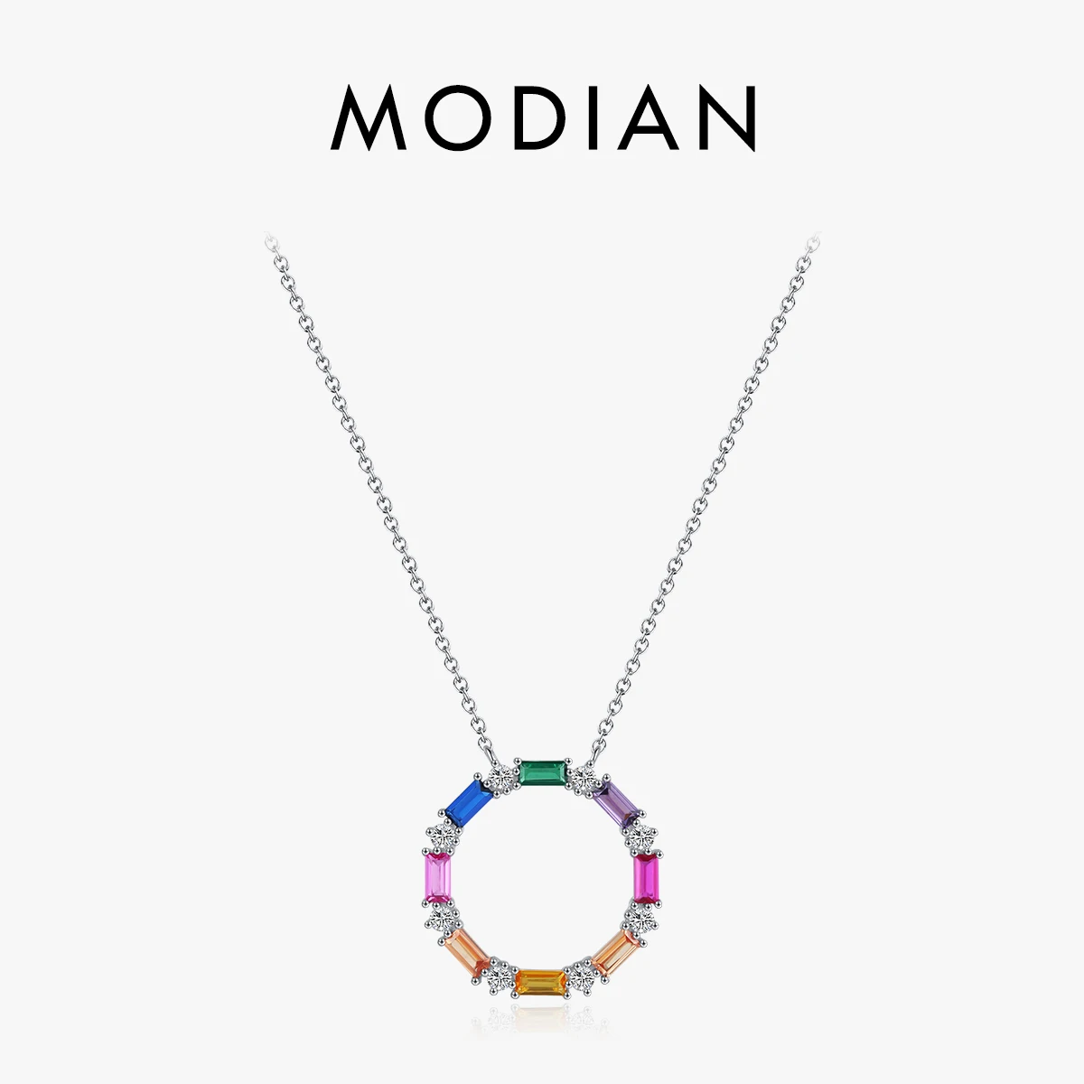MODIAN 925 Sterling Silver Luxury Elegant Rainbow Color CZ Big Pendant Necklace Vintage Neck Chain For Women Fine Jewelry 1