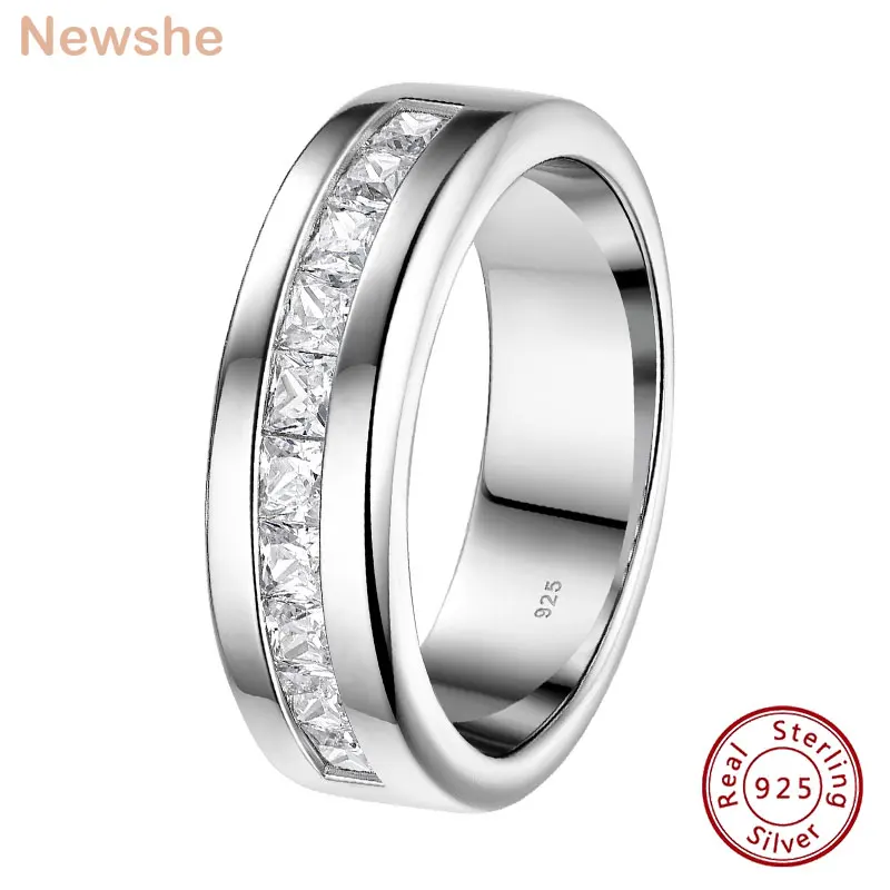 Newshe 925 Sterling Silver Moissanite Mens Wedding Band Half Eternity Princess Cut Lab Created Diamond Ring Luxury Jewelry 1