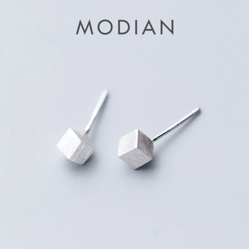 Modian Authentic Fashion 925 Sterling Silver 3D Square Frosted Stud Earrings for Women Luxury Charm Cute Statement Jewelry 1