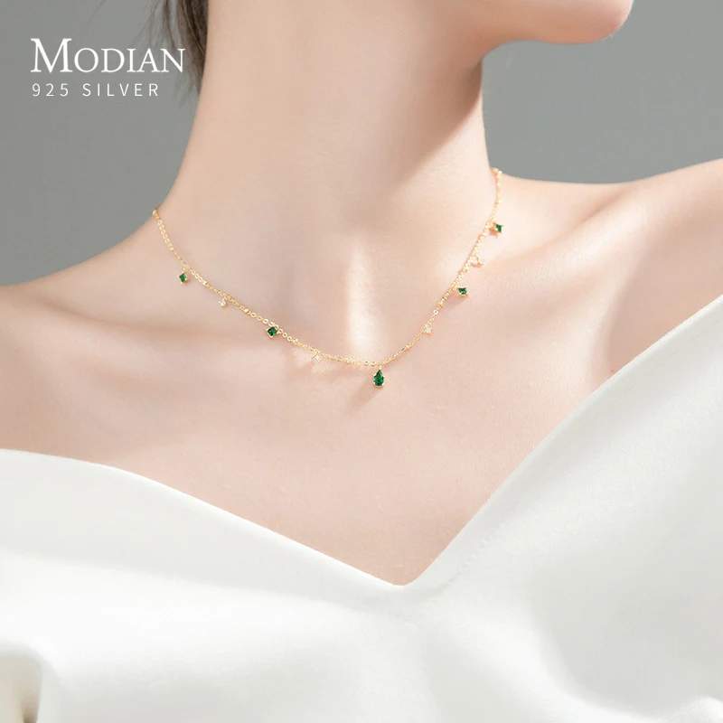MODIAN Gold Color Fashion Necklace Real 925 Sterling Silver Geometric Zirconia Luxury Chain Choker for Women Fine Jewelry Gift 1