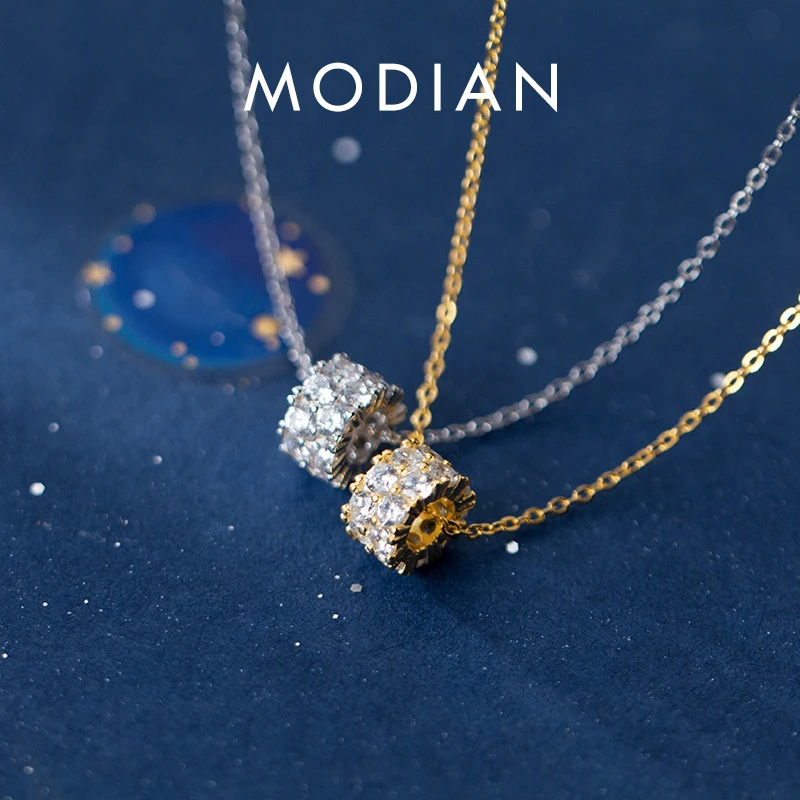 Modian Genuien 925 Sterling Silver Shining Zircon Luxury Round Tube Pendant Necklace for Women Link Chain Necklace Fine Jewelry 1