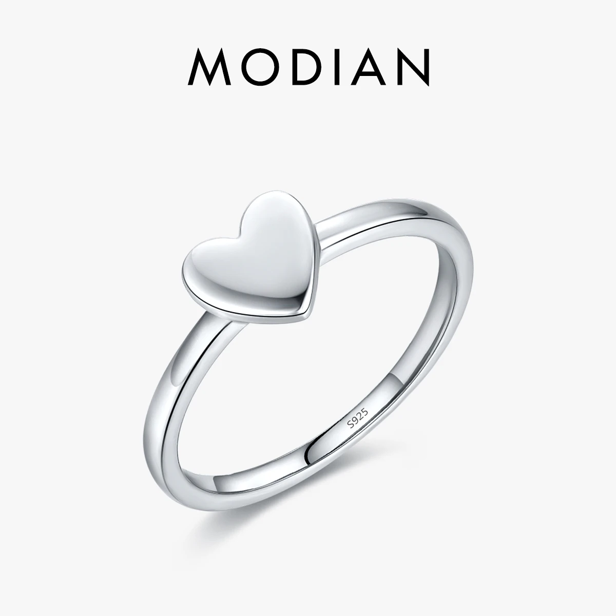 MODIAN Real 925 Sterling Silver Smooth Dazzling Heart Simple Finger Ring   Fashion Stackable Ring For Women Fine Gift Jewelry 1