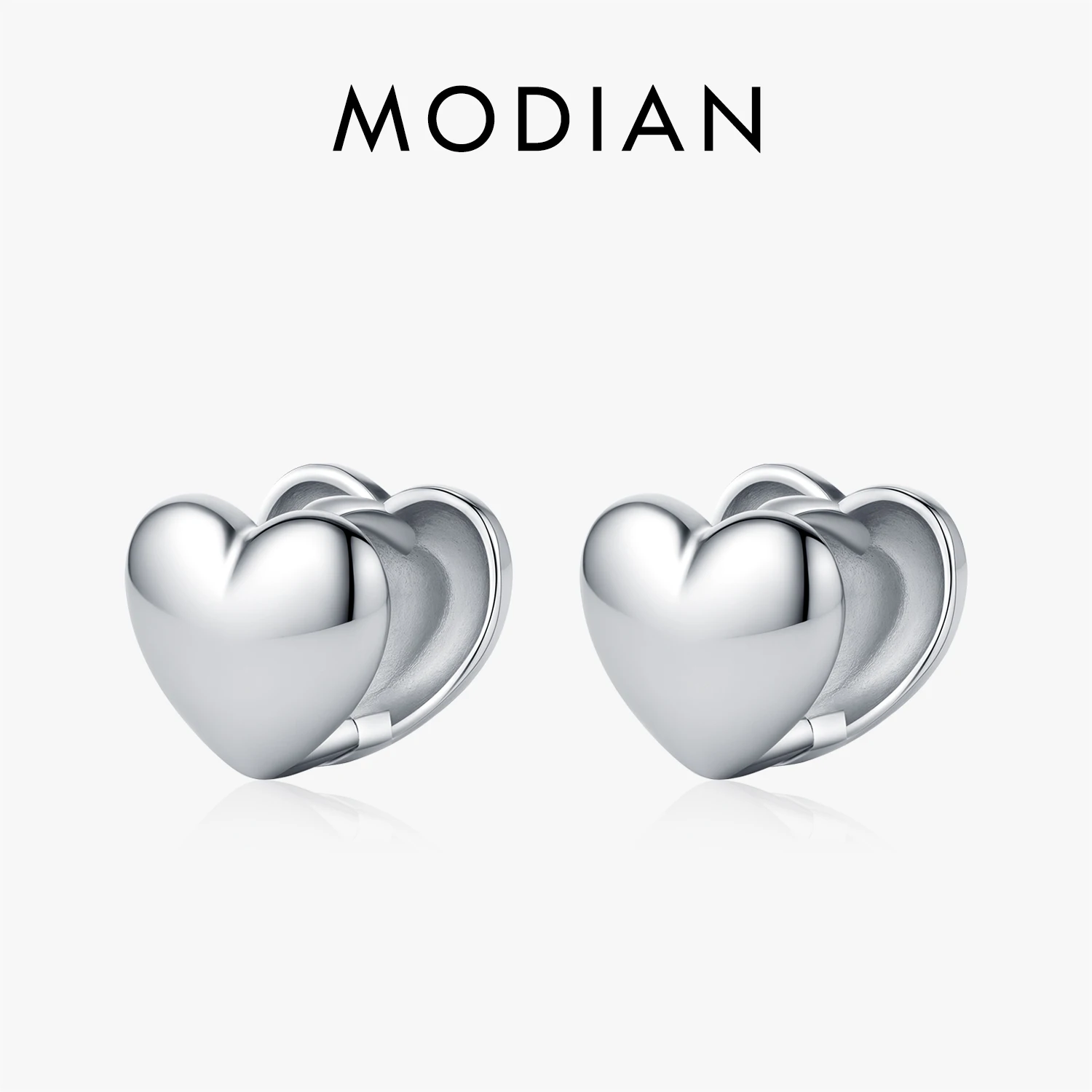 MODIAN 925 Sterling Silver Trendy Minimalist Mirror Metal Design Stud Earrings Hearts Shape Buckle Earrings For Women Jewelry 1