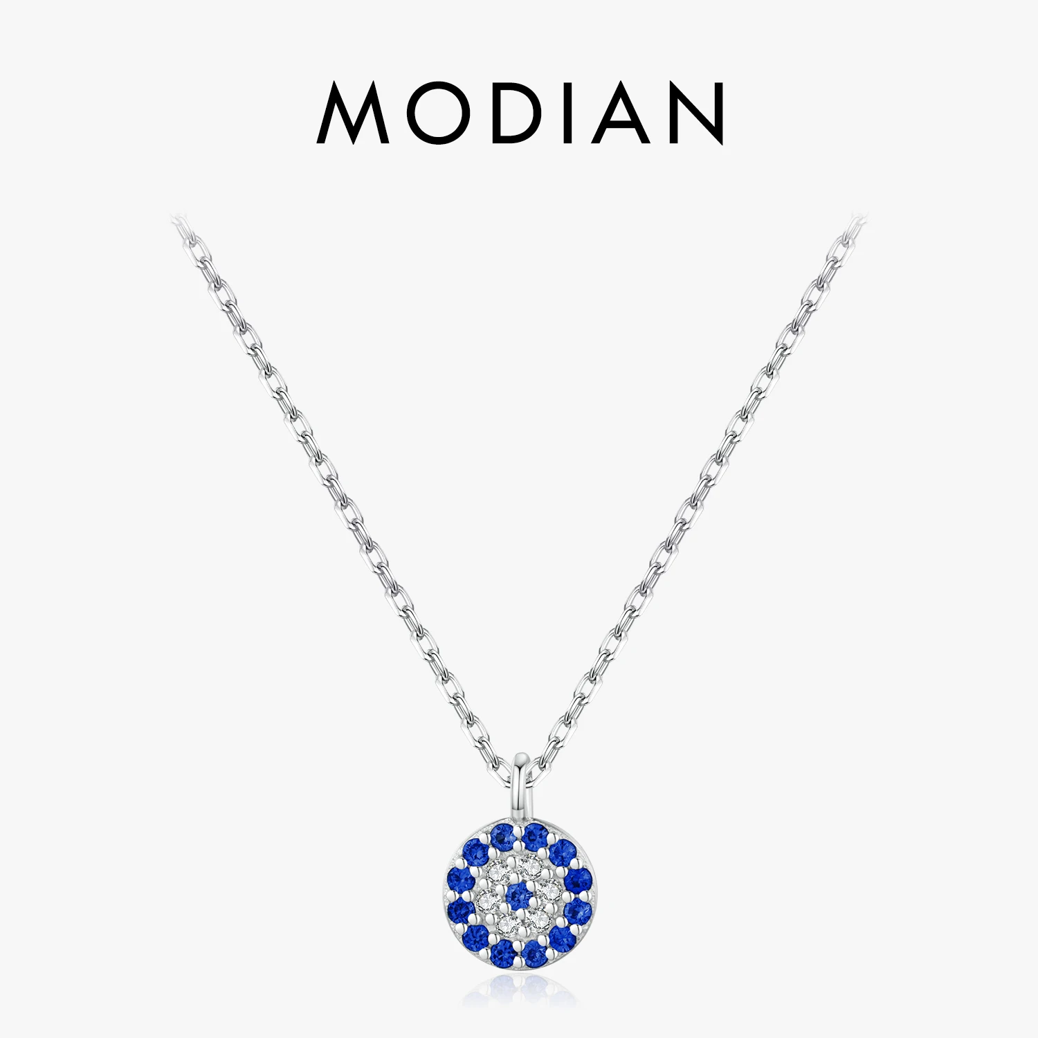 MODIAN Blue Eye Necklace 925 Sterling Silver Zirconia Eyes Pendant Necklaces Trendy Link Chain Jewelry Gifts For Women Girls 1