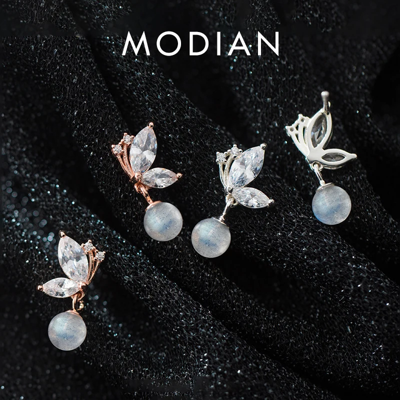 Modian Dazzling Zircon Lovely Butterfly Sterling Silver 925 Drop Earring for Women Moonstone Short Dangle Earring Fine Jewelry 1