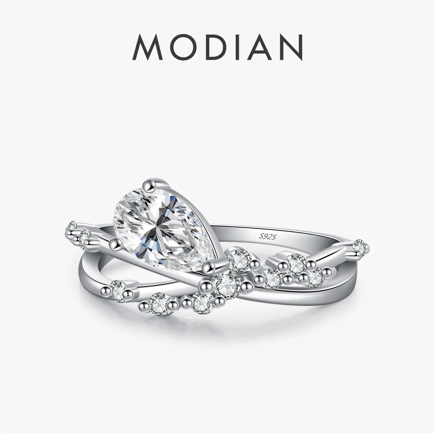 MODIAN Entangled Lines Design Rings 925 Sterling Silver Sparkling Water Drop Clear CZ Finger Rings For Women Fine Jewelry 1