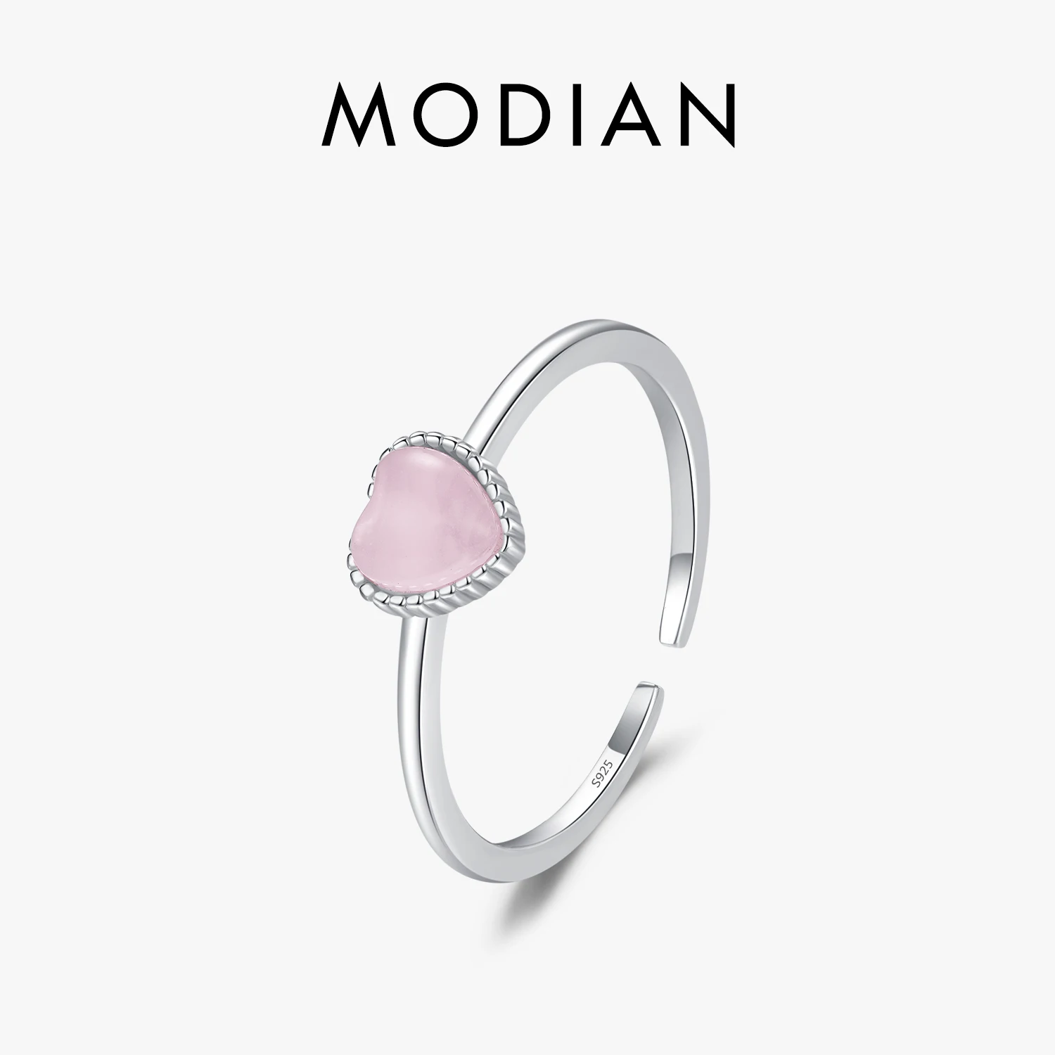 MODIAN 925 Sterling Silver Pink Crystal Hearts Opal Open Size 6-8 Finger Ring Sweet Simple Fine Jewelry For Women Birthday Gift 1