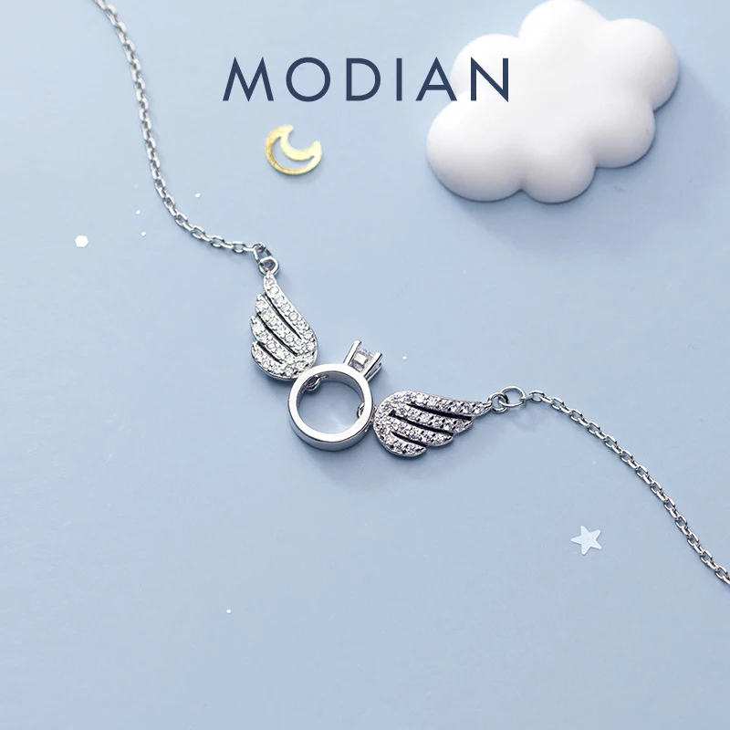 Modian Vintage 925 Sterling Silver Exquisite Angel Wings Luxury Pendant for Women Four Claw Zircon Pendant Wedding Fine Jewelry 1