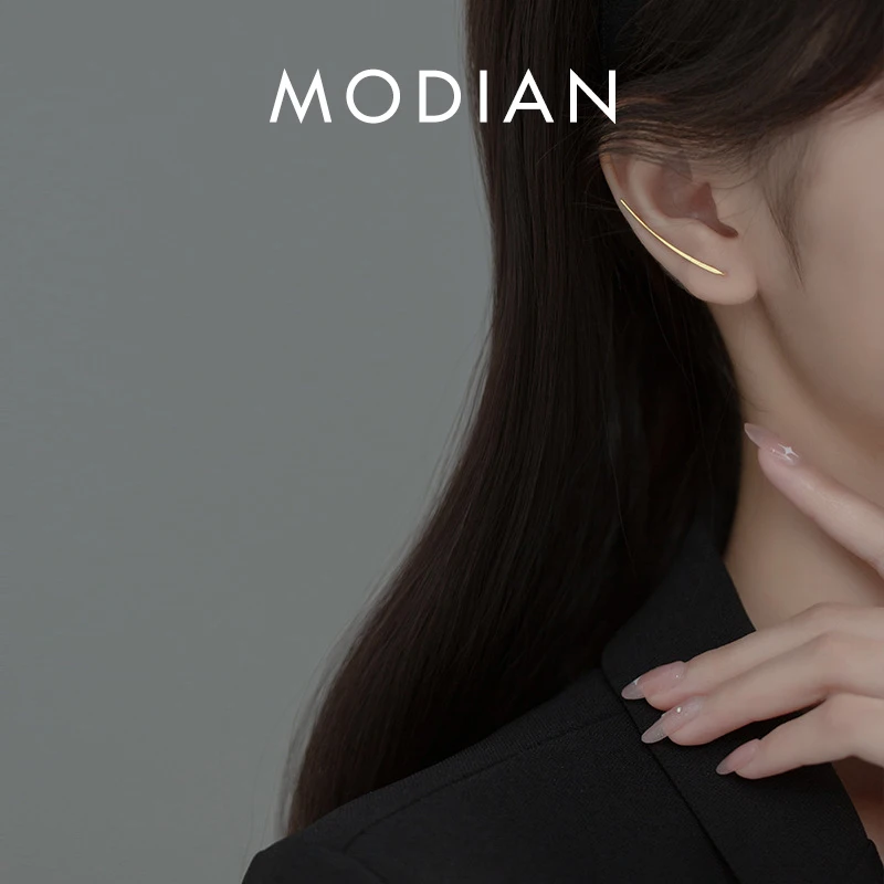 MODIAN 3 Color Minimalist Line Ear Studs Real 925 Sterling Silver Charm Elegant Female Stud Earrings For Women Party Jewelry 1