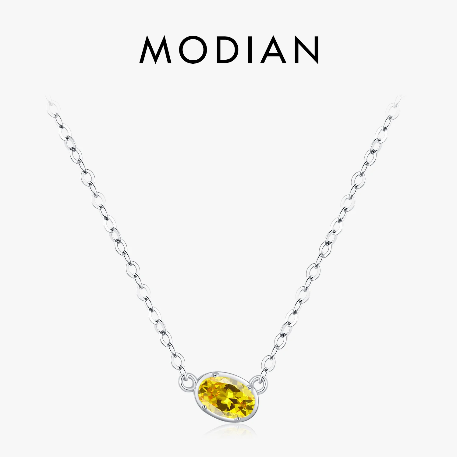 MODIAN 925 Sterling Silver Asymmetric Fashion Oval Shape CZ Pendant Necklace For Women Anniversary Fine Jewelry Gift 1