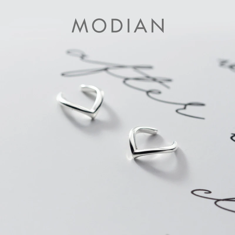 Modian Fashion Letter V Shape Glossy Clips Earring for Women Genuine 925 Sterling Silver No Need for Pierced Ears Fine Jewelry 1