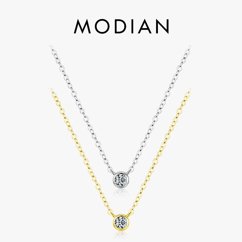 MODIAN 925 Sterling Silver Simple 4mm Zircon Link Chain Pendant Necklace Fine Jewelry Fashion Choker Necklace For Women 1