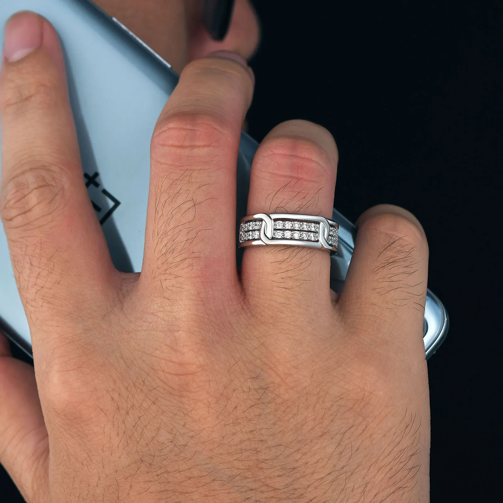 Newshe Novelty 925 Sterling Silver Men's Wedding Rings 5A Grade Cubic Zirconia Elegant Engagement Ring for Men Fine Jewelry Gift 2