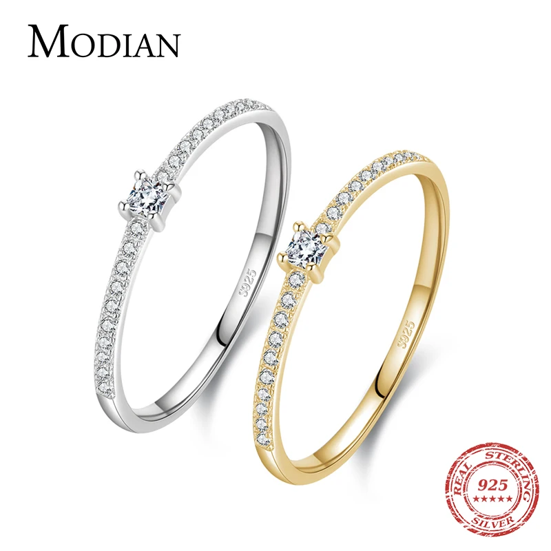 Modian 2021 Real 925 Sterling Silver Simple Square Clear CZ Charm Gold Color Finger Rings For Women Wedding Engagement Jewelry 1