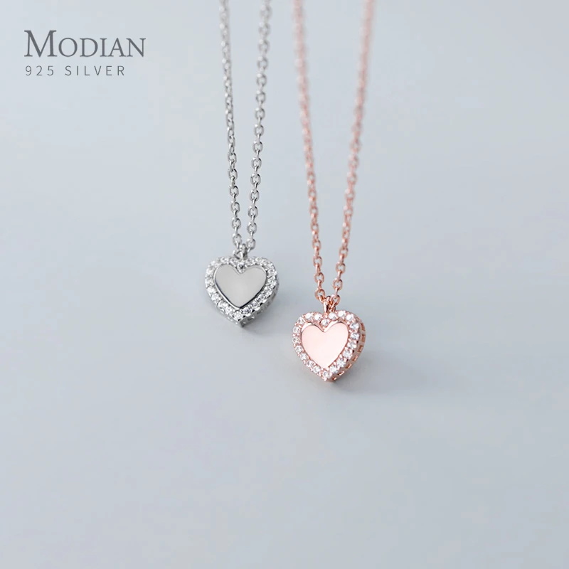 Modian Shiny Zircon Romantic Hearts Pendant Necklace for Women 925 Sterling Silver Link Chain Necklace Engagement Fine Jewelry 1