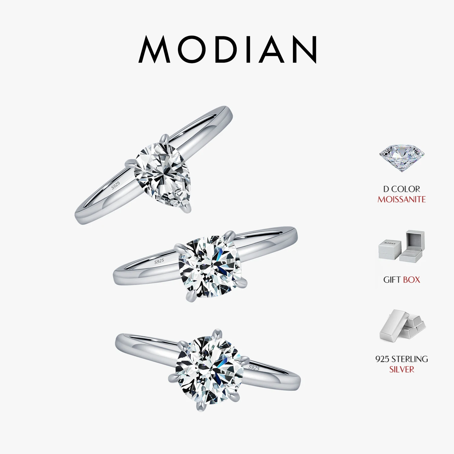 MODIAN Pear Round Square Moissanite Ring 925 Sterling Silver Wedding D Color Lab Created Diamond Rings For Women Fine Jewelry 1